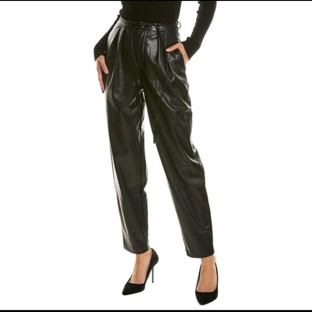 Vintage High Waist Leather Pleaded Pants